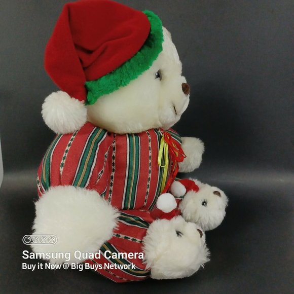 CUDDLE WIT 15" White Christmas Teddy Bear Plush in Mini-Bear Slippers & XMAS Hat - Picture 10 of 12